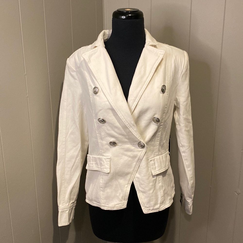 NWT Dictionary Medium/8-10 White Pea Coat Faux Pocket